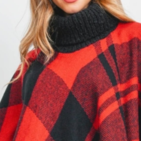 CASUAL DOLLZ red plaid print oversized Pullover Po - Picture 7 of 9